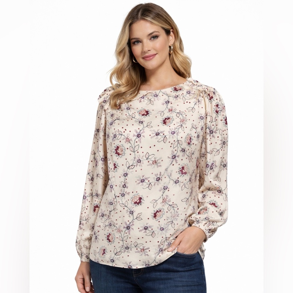 Rebecca Taylor Blouse Top SILK 6 Long Sleeve Ruffled Pink Plum Navy Floral $389